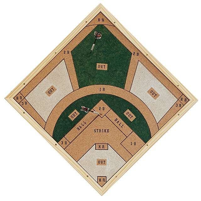 A dart board in the shape of a baseball field