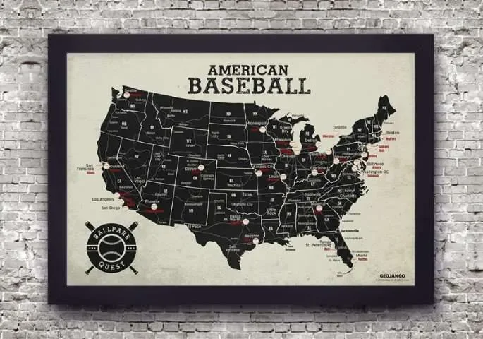 Baseball gifts: pushpin map of USA stadiums