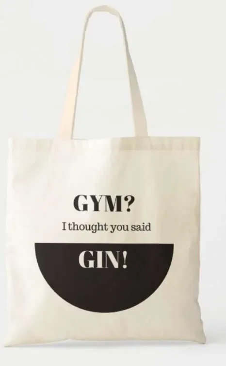 Tote with text about gin
