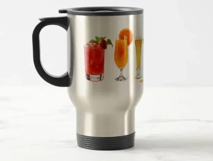 Travel mug with different cocktails