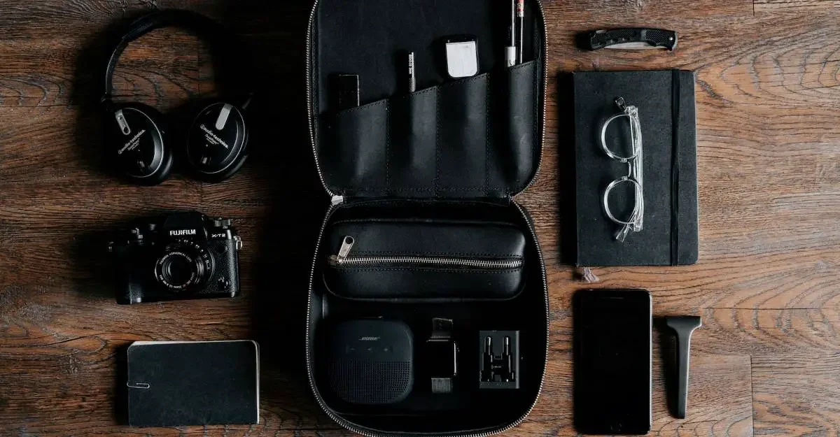 Bag with travel tech gadgets