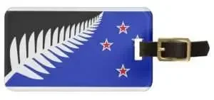 Luggage tag with fern and New Zealand flag