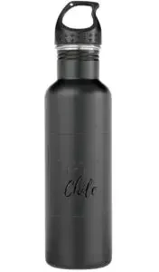 A black water bottle with the word "Chile"