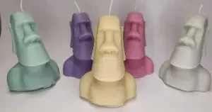 Candles in the shape of Moai heads from Chile