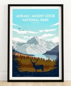 A tarvel poster of Mount Cook/Aoraki national park