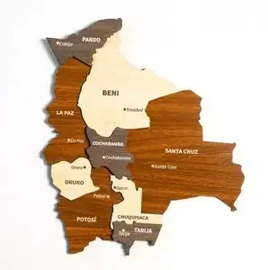 A wooden map of Bolivia