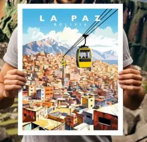 A travel poster of La Paz in Bolivia