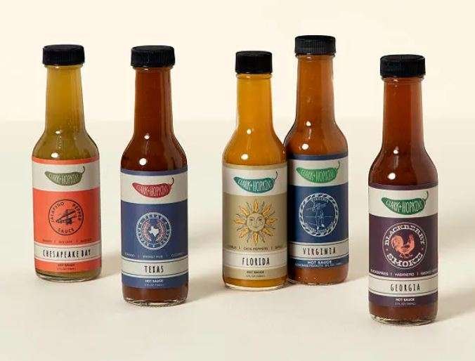 Set of five different sauces