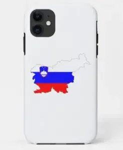 White phone case with the map of Slovenia with the colors of the flag
