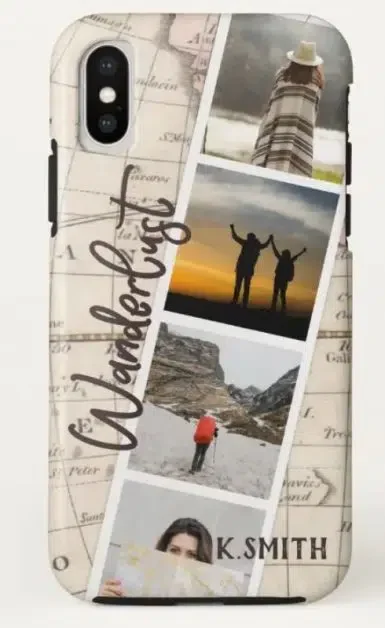 Phone case with photos and "wanderlust"