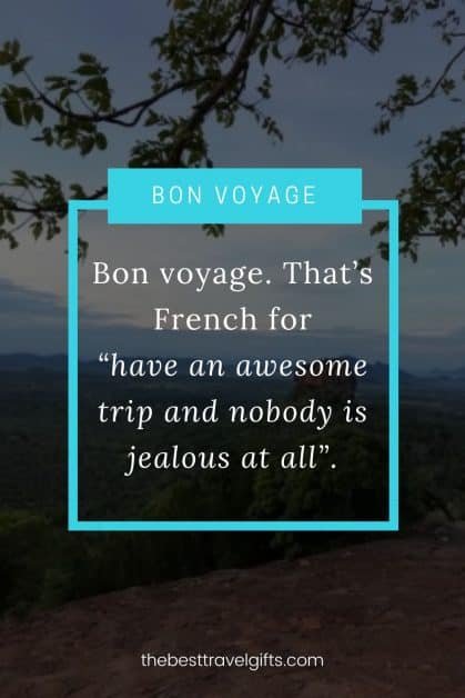 Funny bon voyage message: Bon voyage. That’s French for “have an awesome trip and nobody is jealous at all”.