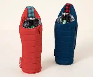 Two beer koozier in the shape of sleeping bags