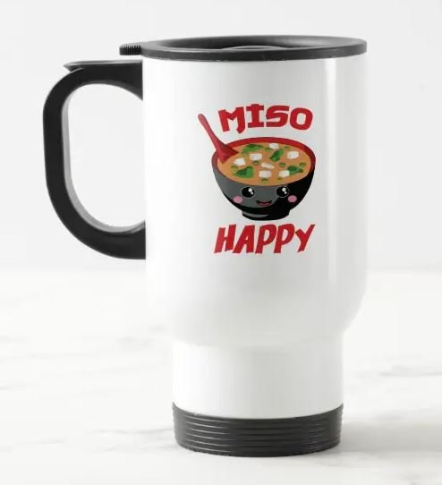 Travel mug with text Miso happy