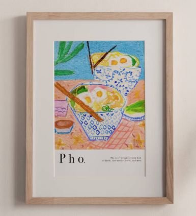 Framed poster of pho soup