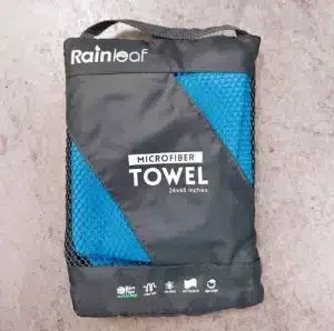 A microfiber towel in a bag