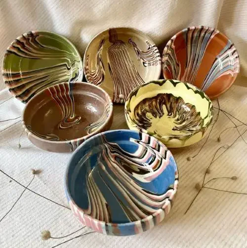 Six different handmade bowls from Romania