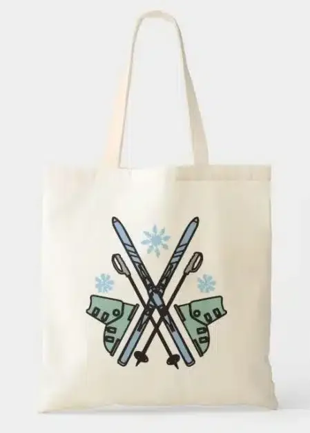 Tote bag with an icon of skis