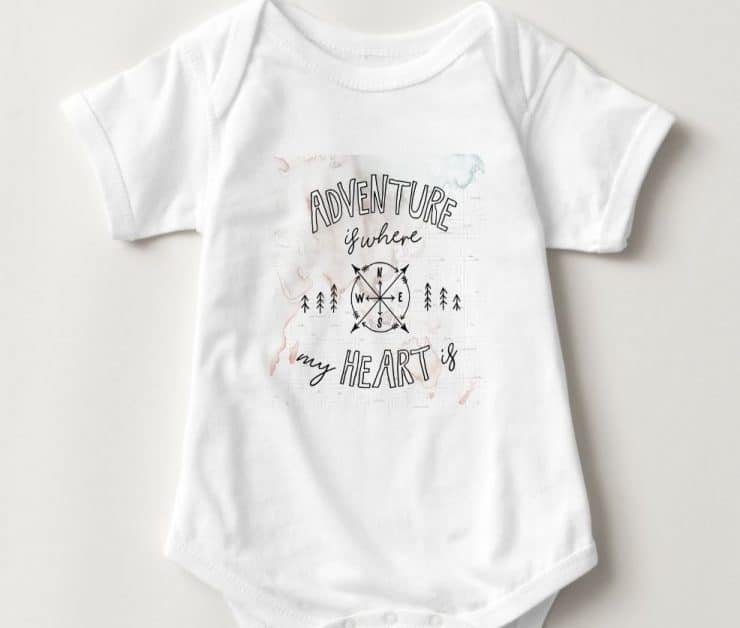 Baby onesie with travel text