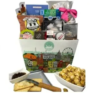 A Washington DC gift basket with goodies from the capital