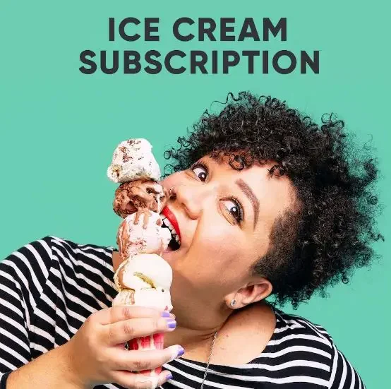 ice cream subscription with a photo of a woman eating ice cream