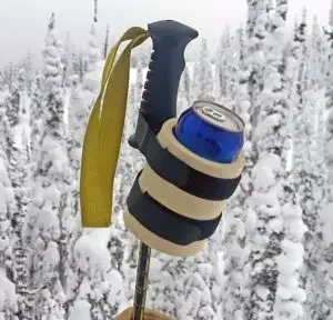 Straps to hold a beer to a ski pole