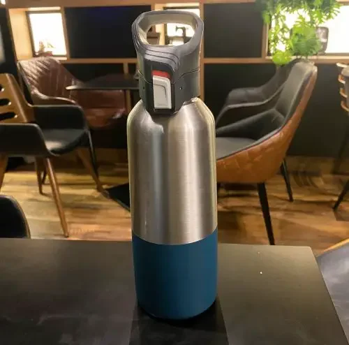 A stainless steel water bottle