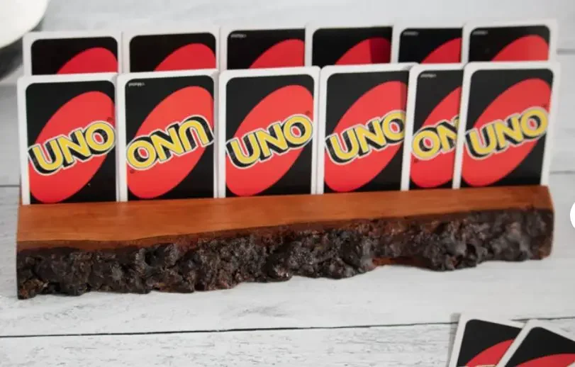 Wooden card holder with UNO cards