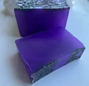 A bar of purple soap that's made from French lavender