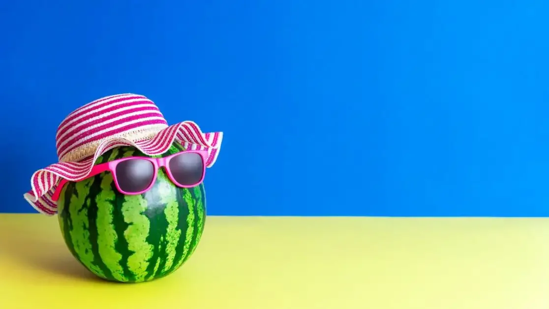 Watermelon with a sunhat and sunglasses