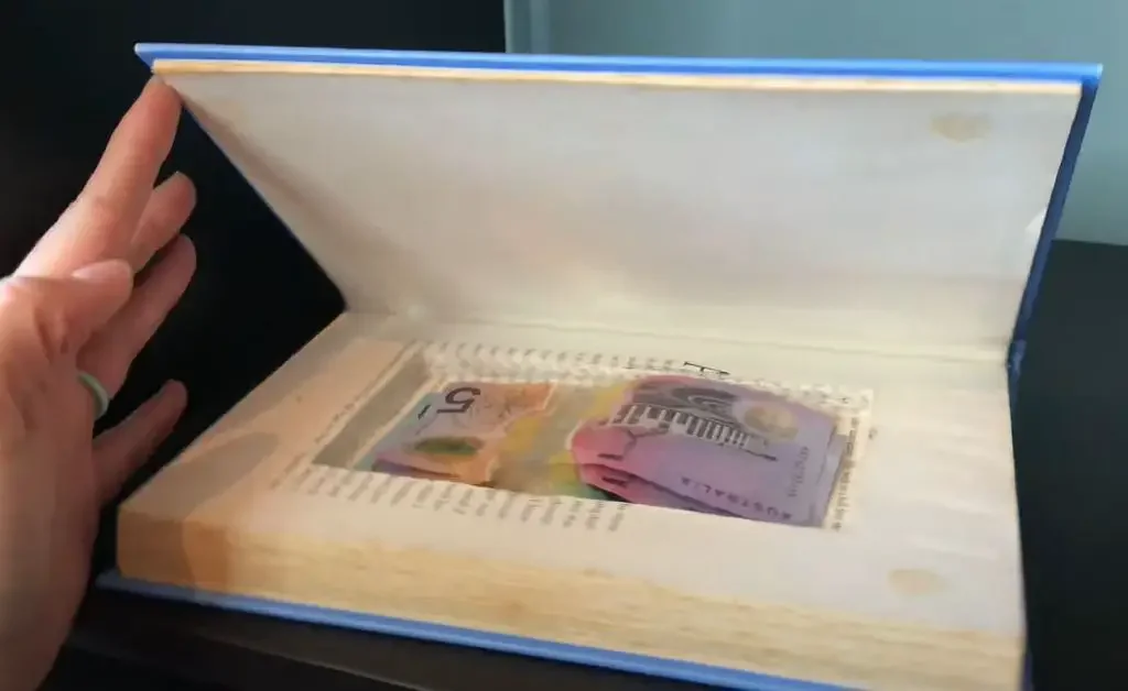 A book with a hole to hide money