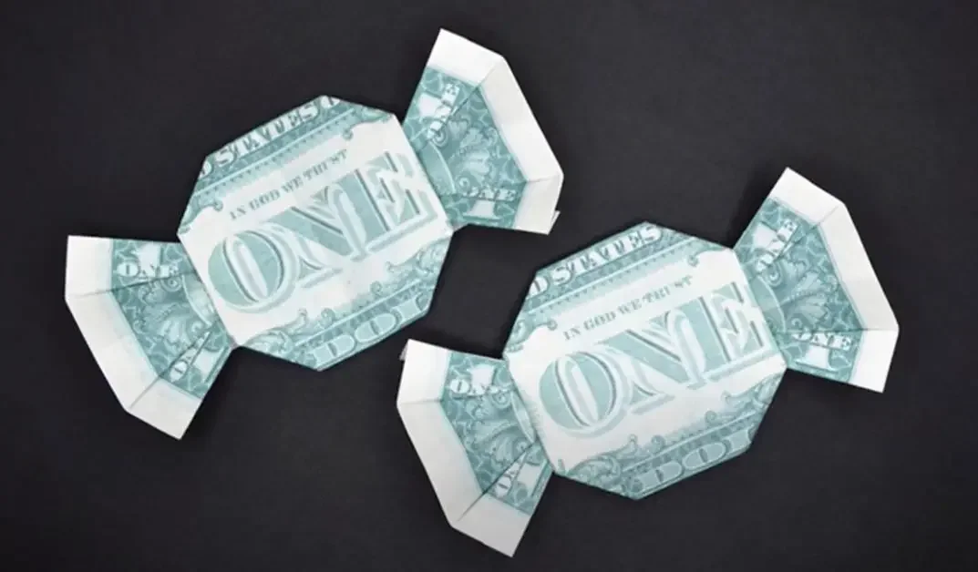 Money origami folded like candy