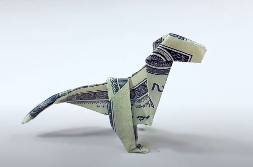 Dinosaur made from money