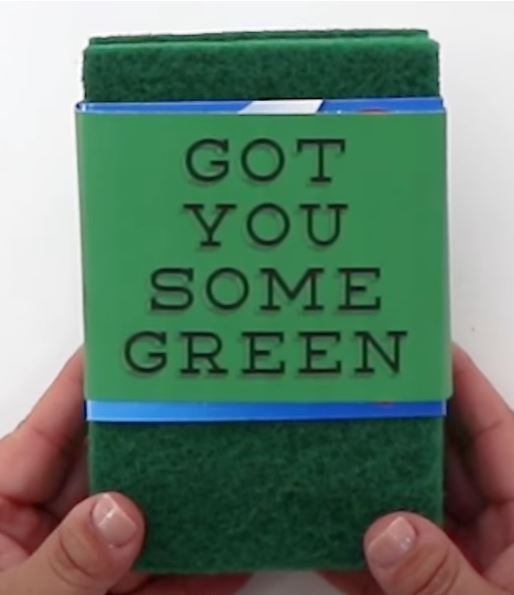 Kitchen sponge with "got you some green"