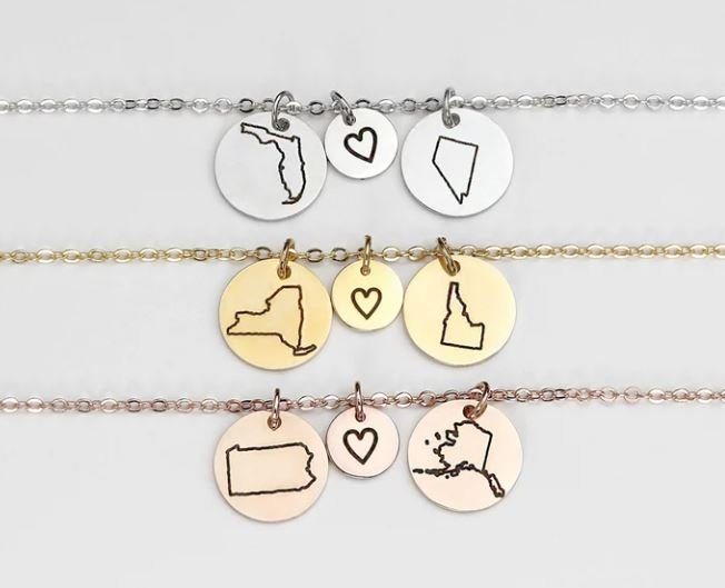Three necklaces with two maps of states