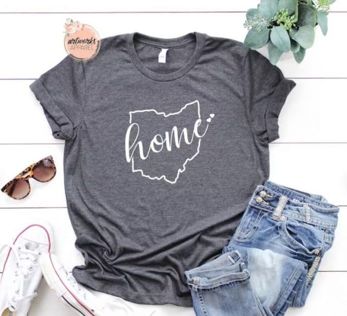 Grey t-shirt with the map of Ohio and "home"
