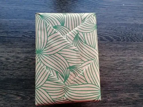 Gift wrapped in sustainable wrapping paper without ribbons