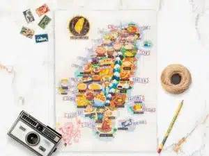 Puzzle made from the map of Taiwan with streetfood