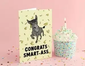graduation quotes card: Congrats smart-ass and an image of a donkey