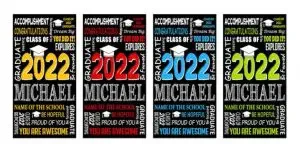 Four beach towels with "class of 2022 and the name of a person and his name of the school
