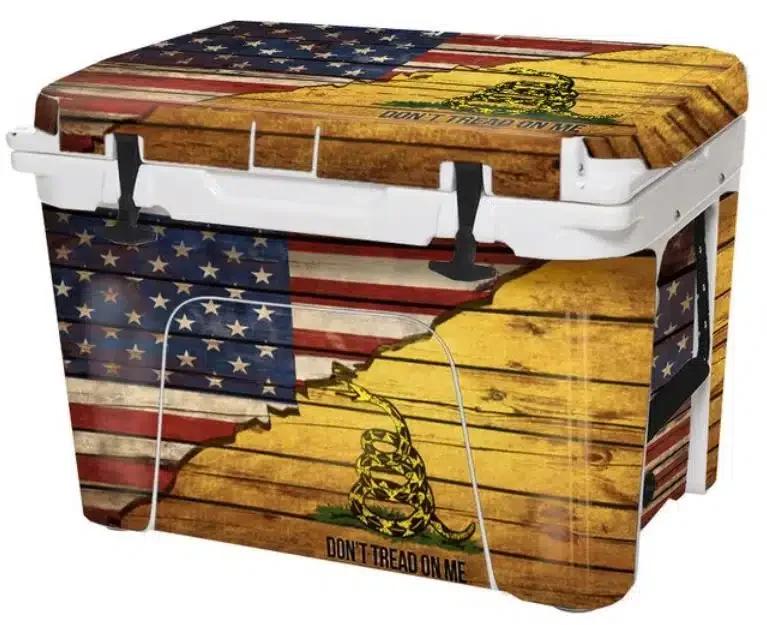 A cooler with the flag of the USA