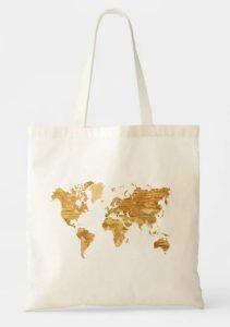 Tote bag with a print of a world map