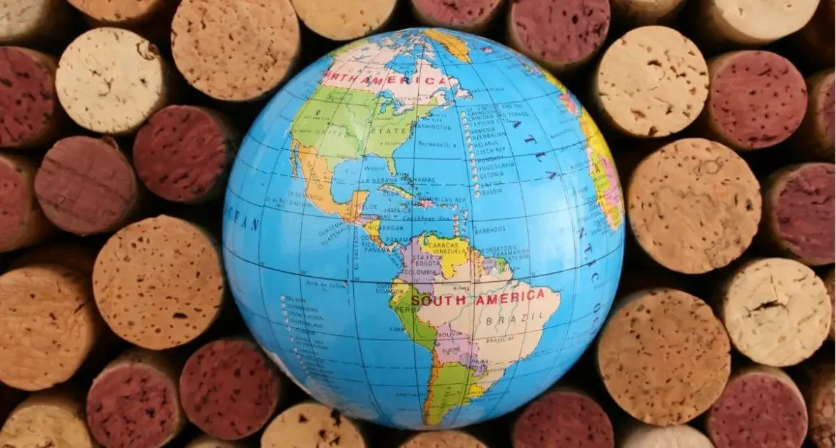 A globe surrounded by corks