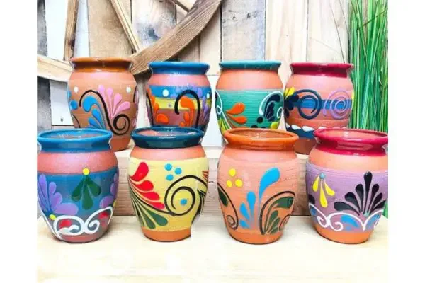 Handmade clay mugs from Mexico