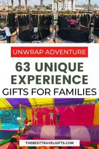 Unwrap Adventure: 63 Unique experience gifts for families with two photos of children on a trampoline