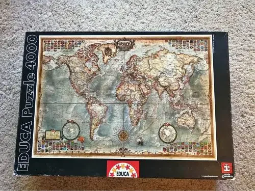 A box of a jigsaw puzzle of the globe