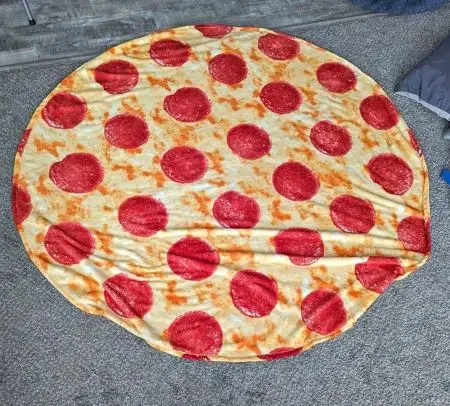A round pizza-inspired blanket