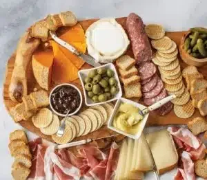 A plate filled with french food