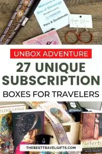 Unbox adventure: 27 unique travel subscription boxes with two photos of unpacked boxes in travel theme
