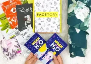 An unpacked box of Facetory a K-beauty brand with facemasks
