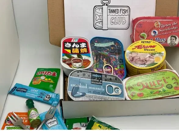 A box with tinned fish
